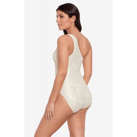 Ralph Lauren Swim One-Piece Swimsuit Lux Paisley Gold Foil One Shoulder Swimwear - Picture 4 of 9
